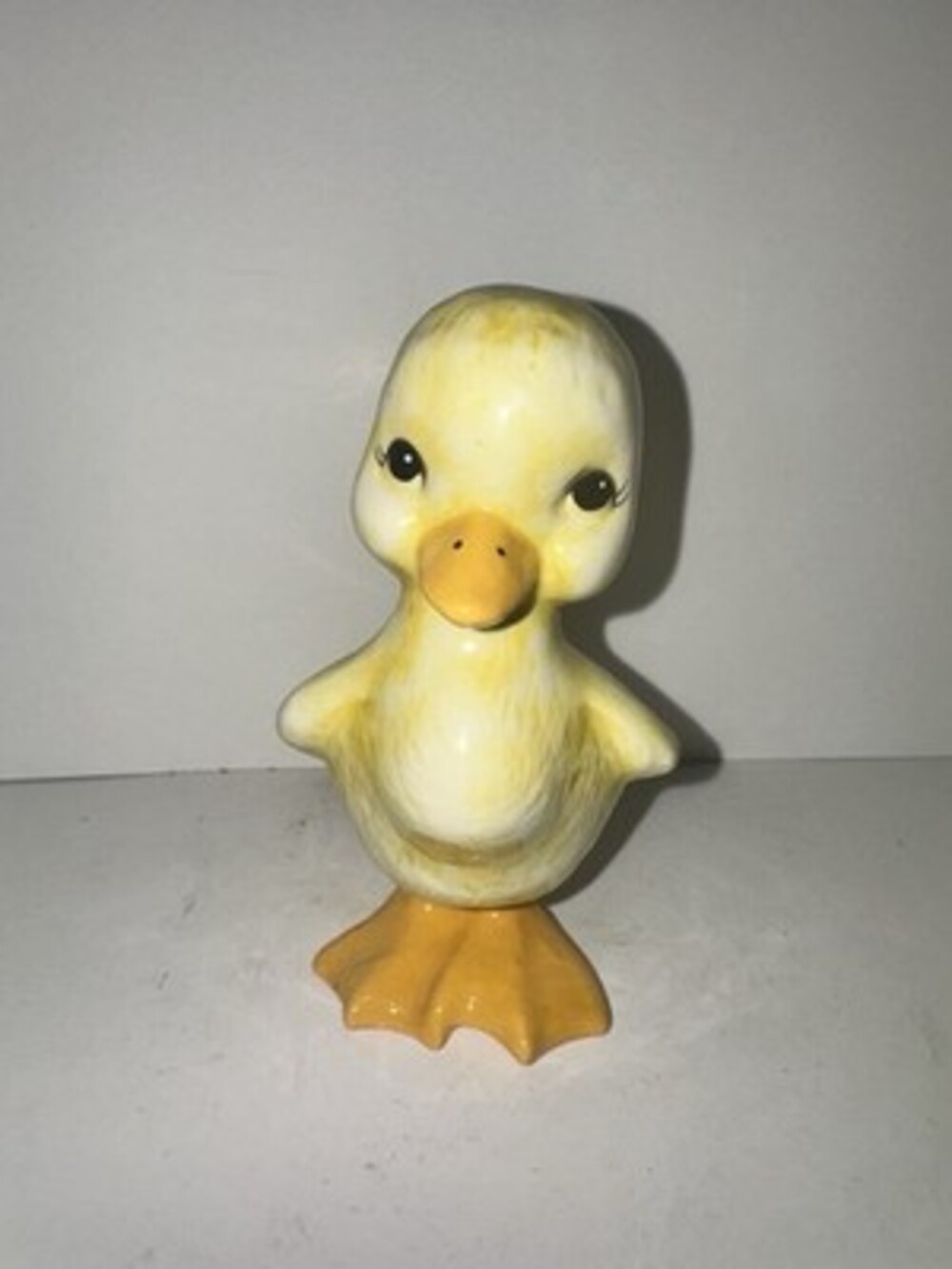Vintage Yellow Duck Figurine Big Eyes Ceramic Nursery Decor
